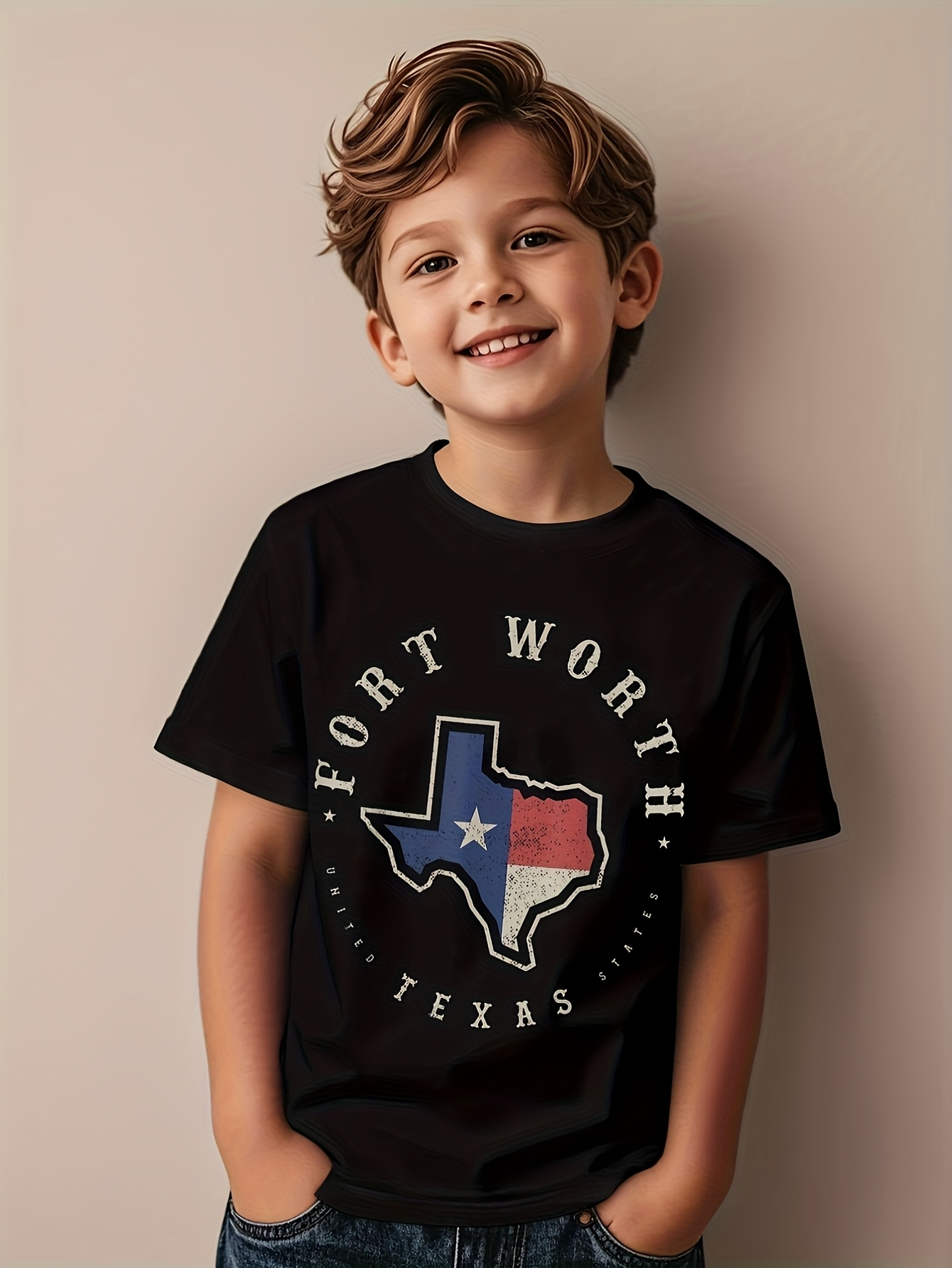 Men's Graphic T-Shirt Fort Worth Texas State Outline With Distressed Flag Map Graphic