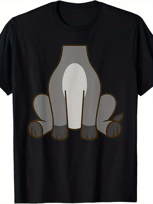 Men's Graphic T-Shirt Minimalist Cartoon Style Sitting Gray Dog