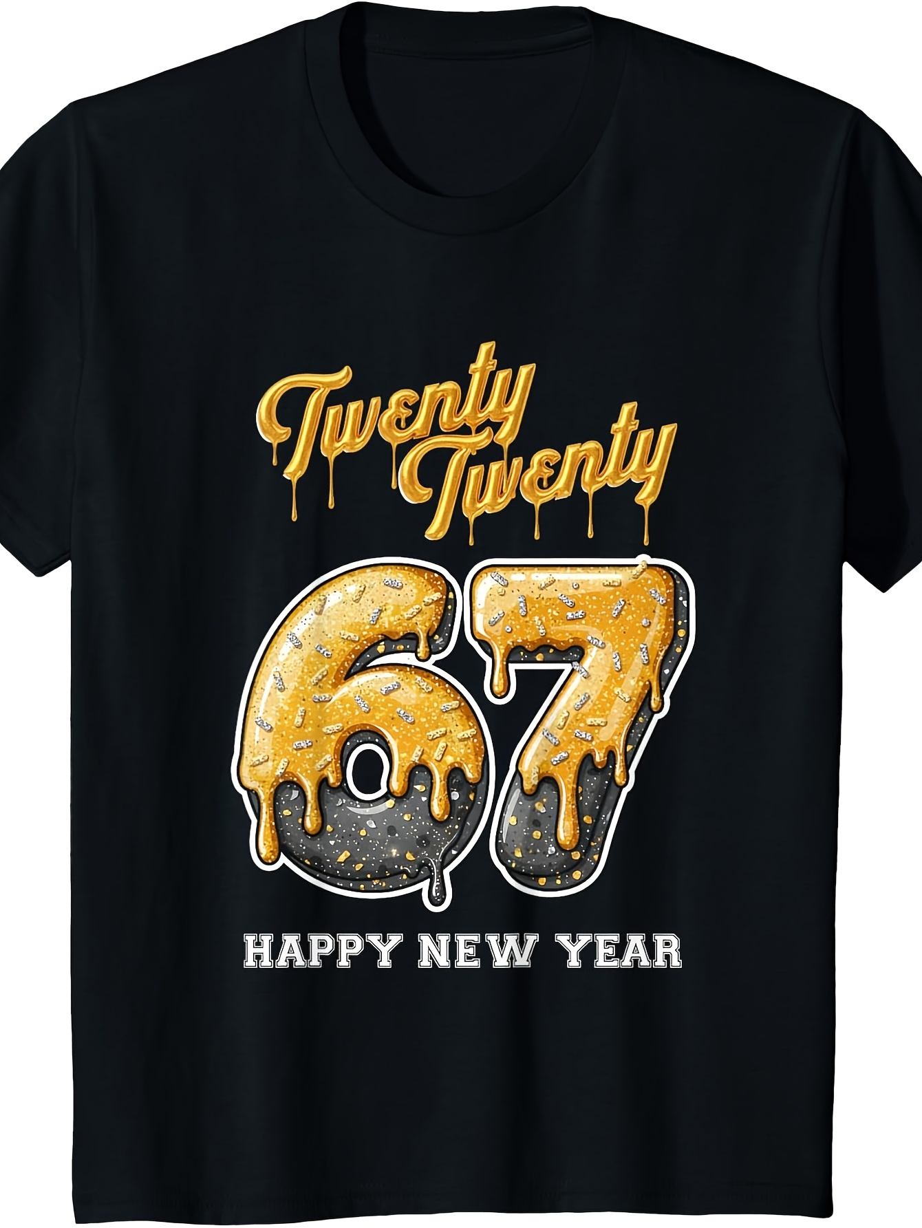 Men's Graphic T-Shirt Happy New Year Golden Dripping Letters With Glitter Dusty Numbers And Festive Accents Seventies Celebration