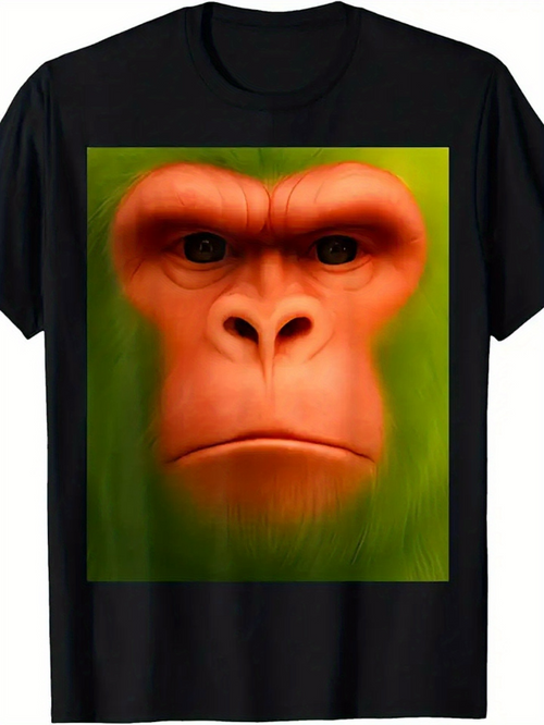 Men's Graphic T-Shirt Vivid Green Aura Surrounding A Solemn Orange Faced Monkey