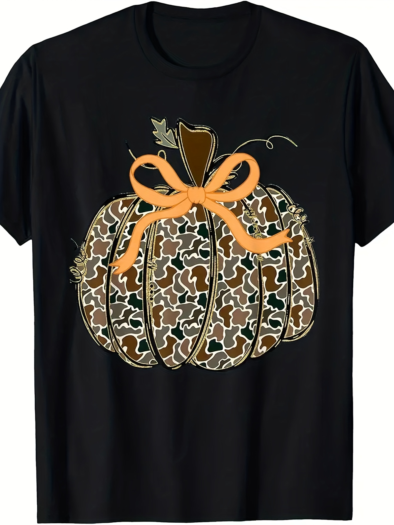 Men's Graphic T-Shirt Autumn Camouflage With Orange Bow Ribbon Pumpkin