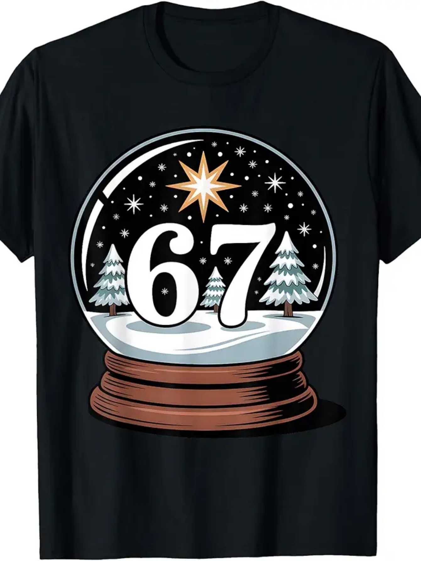 Men's Graphic T-Shirt Snowy Pine Landscape With Sparkling Starry Sky Inside Snow Globe