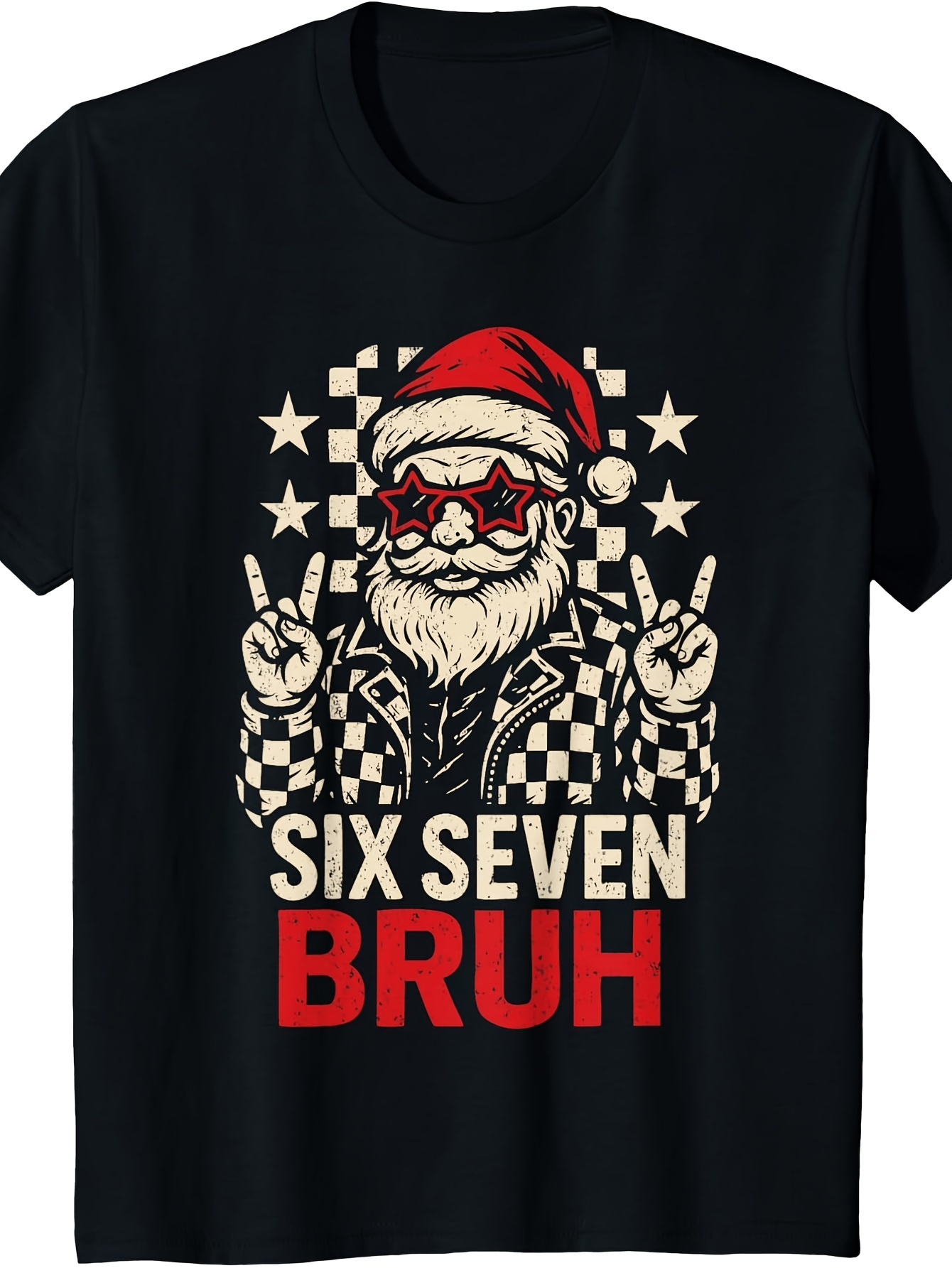 Men's Graphic T-Shirt Six Seven Bruh Cool Santa With Stars And Peace Hands Design