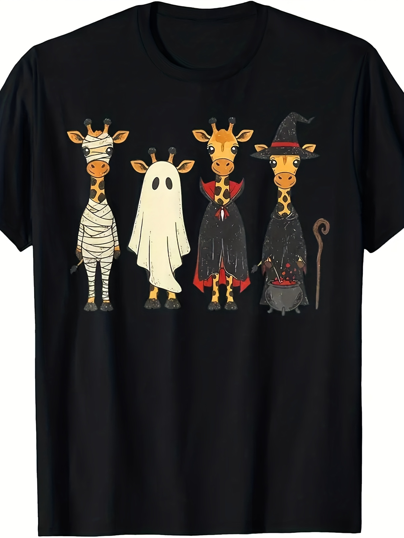 Men's Graphic T-Shirt Playful Halloween Costumes With Standing Cartoon Style Giraffes