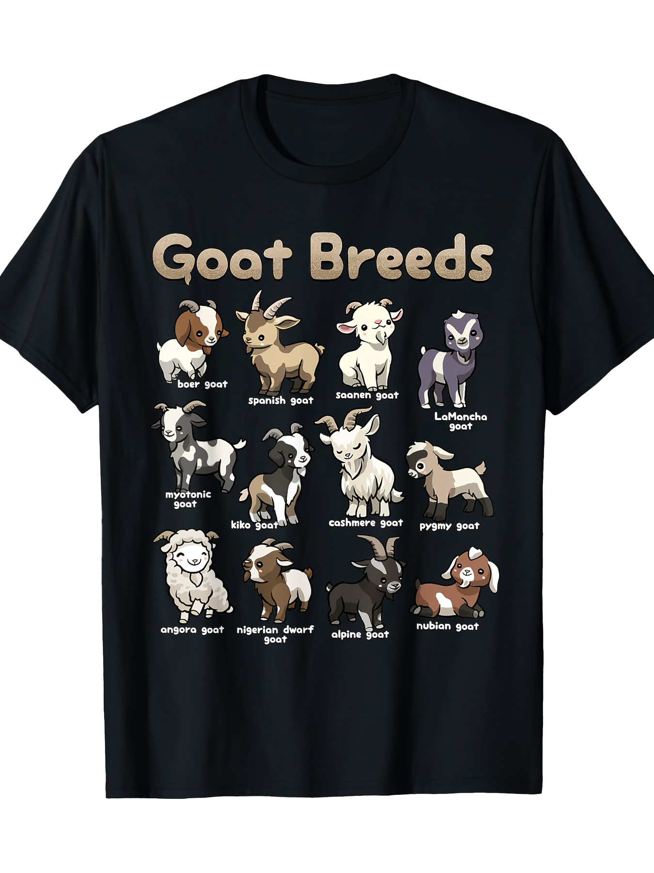 Men's Graphic T-Shirt Goat Breeds Cartoon Chart With Playful Farm Animal Illustrations