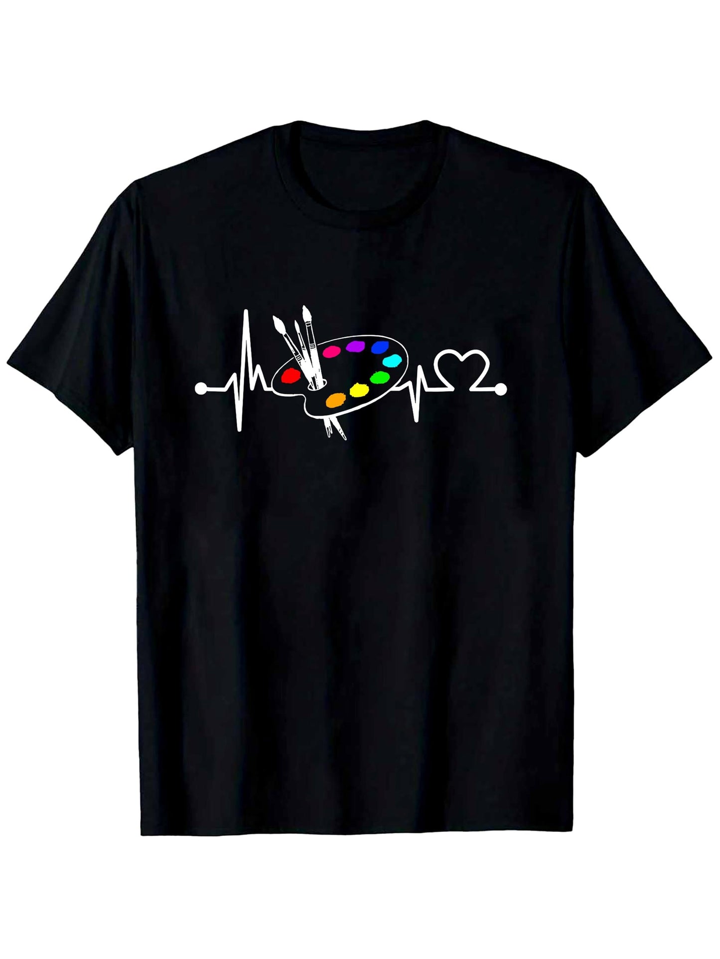 Men's Graphic T-Shirt Colorful Heartbeat With Artistic Palette And Painter Brushes