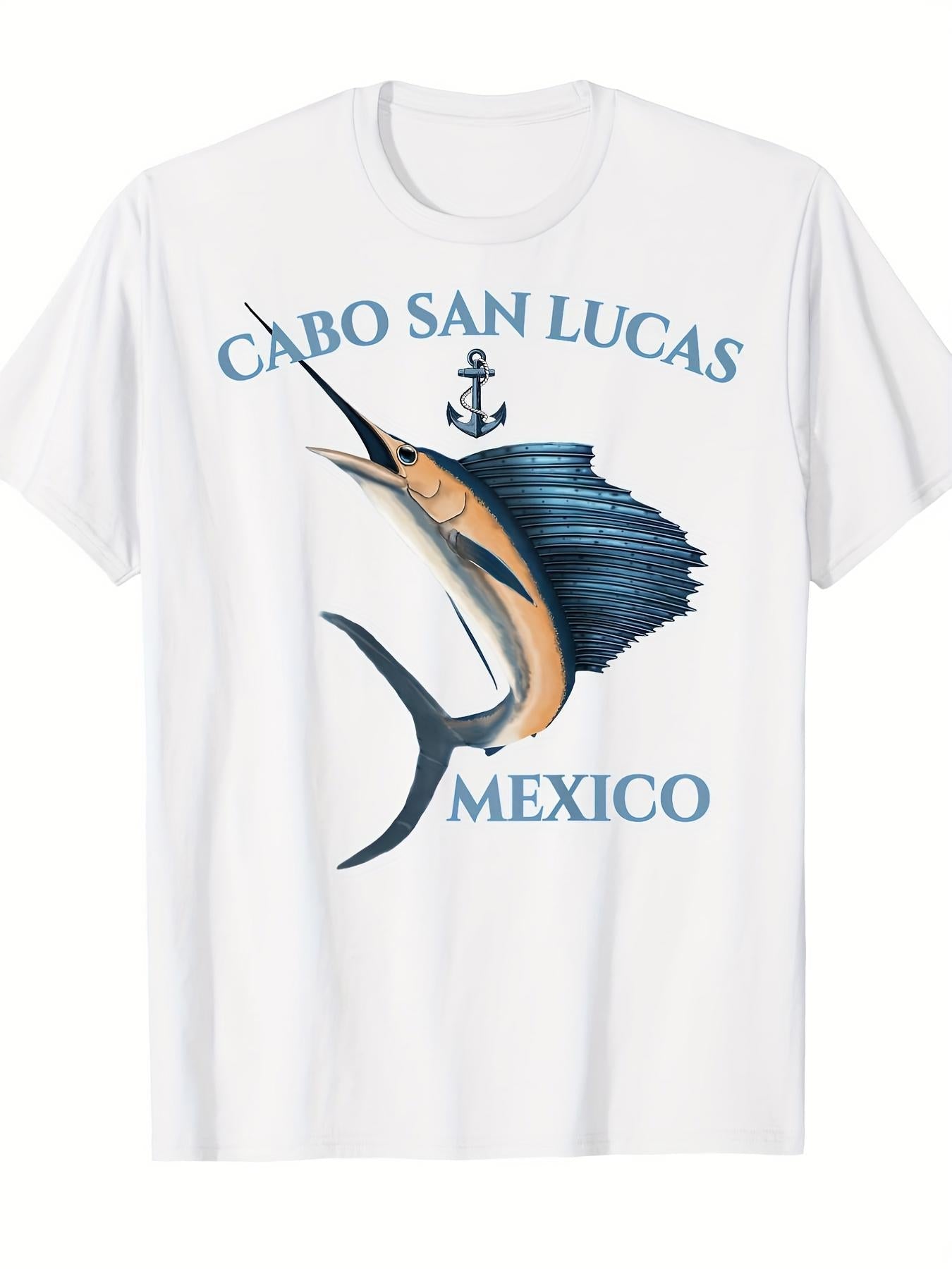 Men's Graphic T-Shirt Cabo San Lucas Mexico Swordfish Swimming In Blue Ocean Artwork
