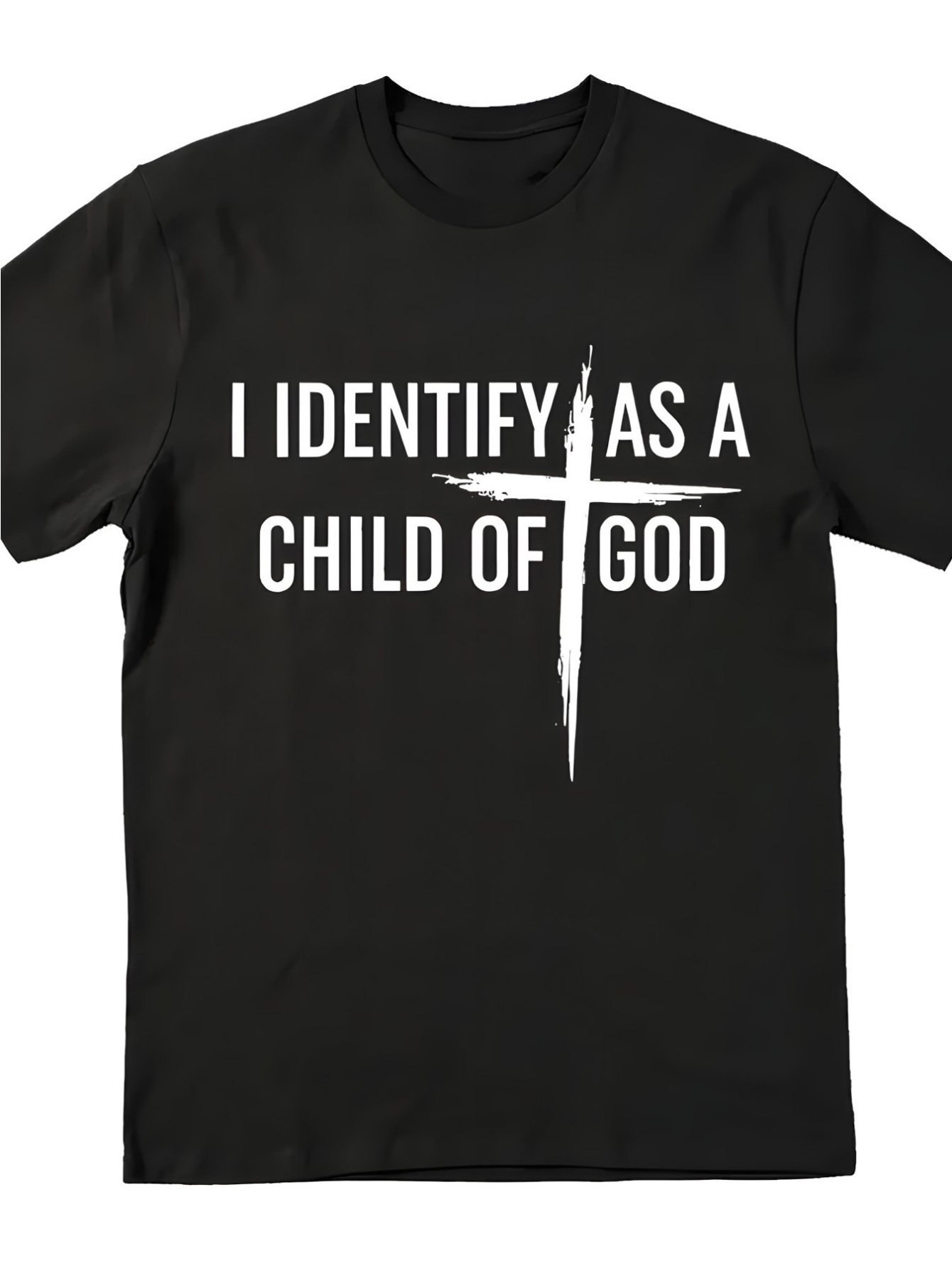 Men's Graphic T-Shirt I Identify As A Child Of God Bold White Lettering With Artistic Cross Shape