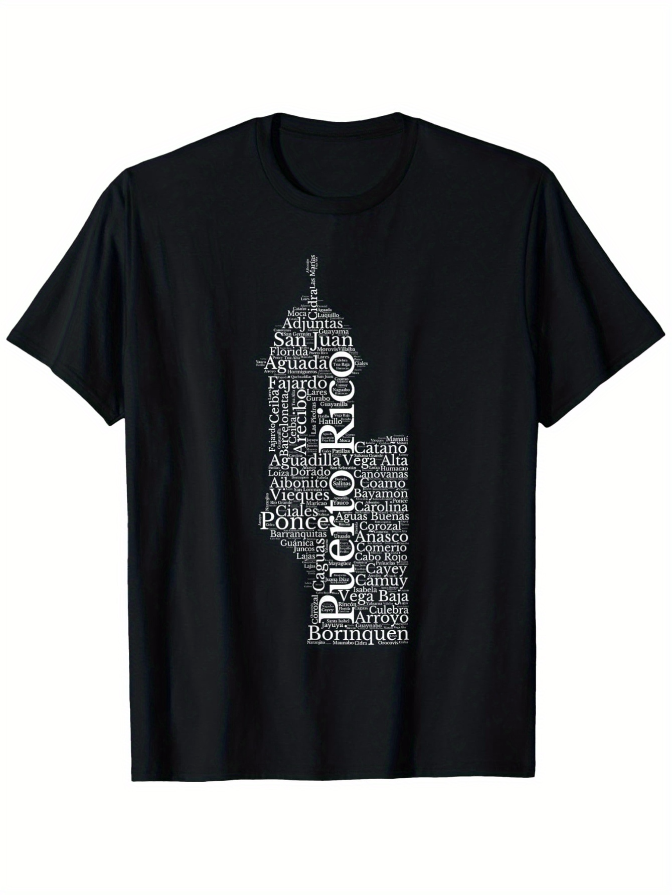 Men's Graphic T-Shirt Puerto Rico Landmark Words Forming Island Silhouette