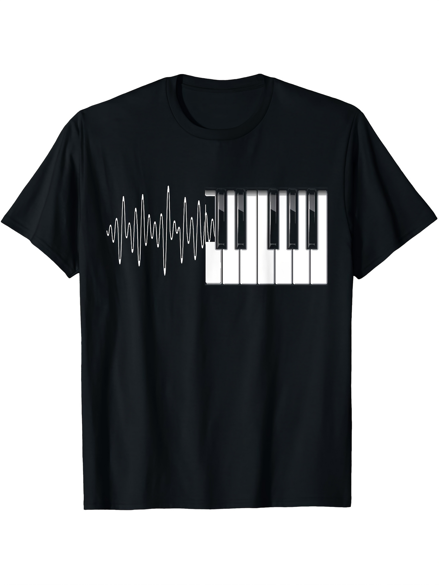Men's Graphic T-Shirt Musical Soundwaves Flowing Into Black And White Piano Keyboard