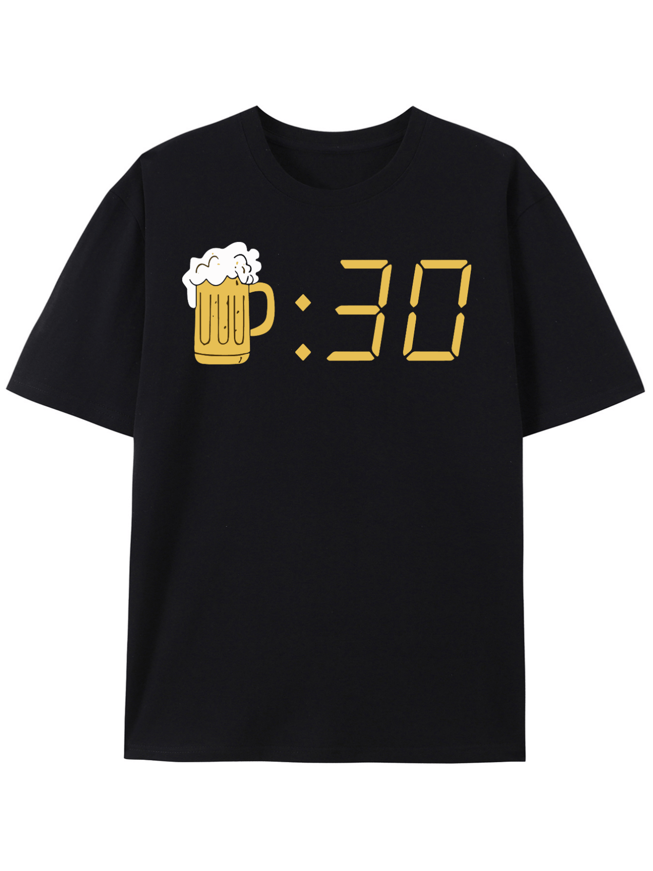 Men's Graphic T-Shirt Digital Clock Style With Beer Mug Art On Black T Shirt