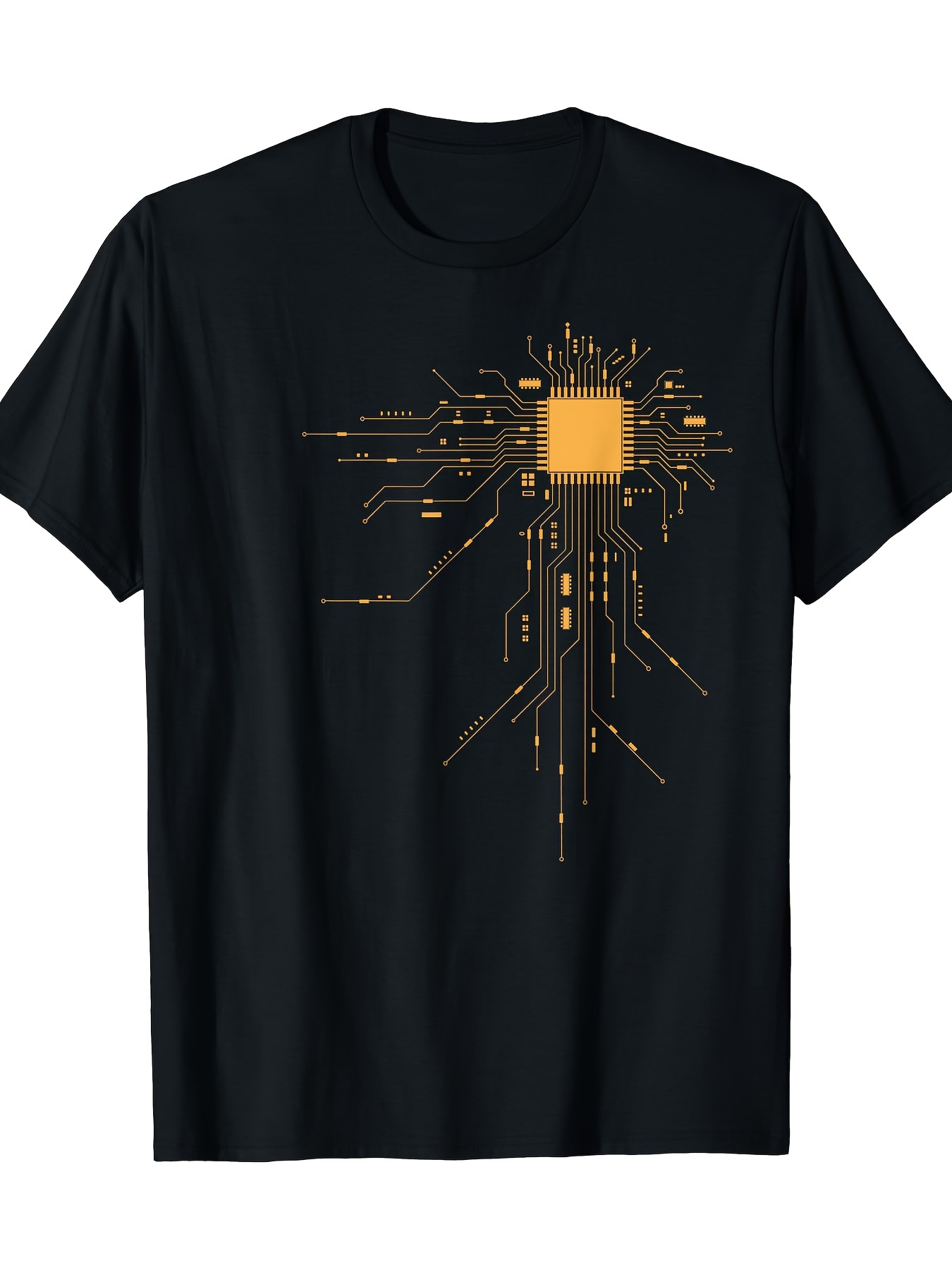 Men's Graphic T-Shirt Radiant Electronic Circuit Pattern Centered On Black Chip