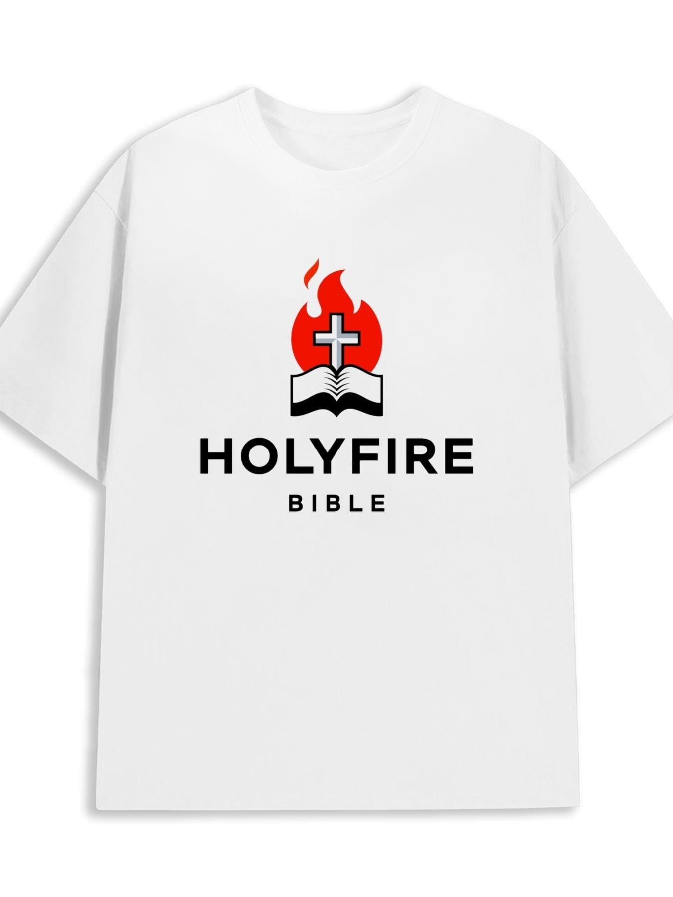 Men's Graphic T-Shirt Holyfire Bible Red Flame With Cross Over Open Book