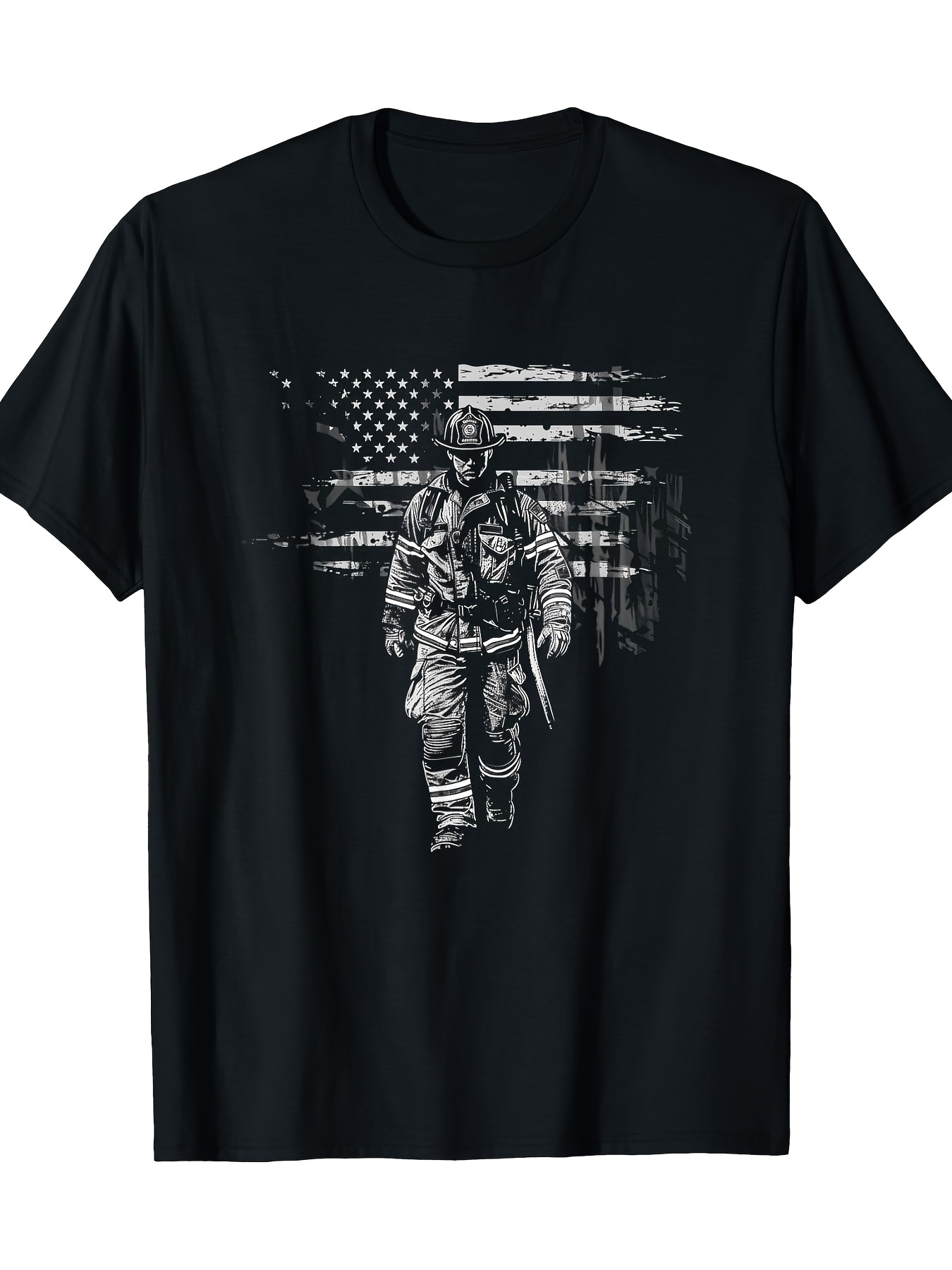 Men's Graphic T-Shirt Vintage American Flag With Brave Soldier Walking Under Distressed Lines