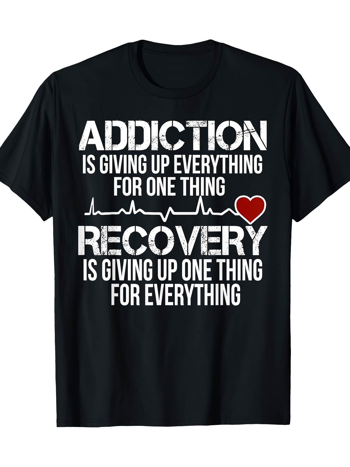 Men's Graphic T-Shirt Addiction Recovery Heartbeat Red Heart Clean Black Shirt