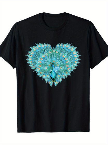 Men's Graphic T-Shirt Spectacular Feathers Forming A Peacock Shaped Heart Centerpiece Design Peacock