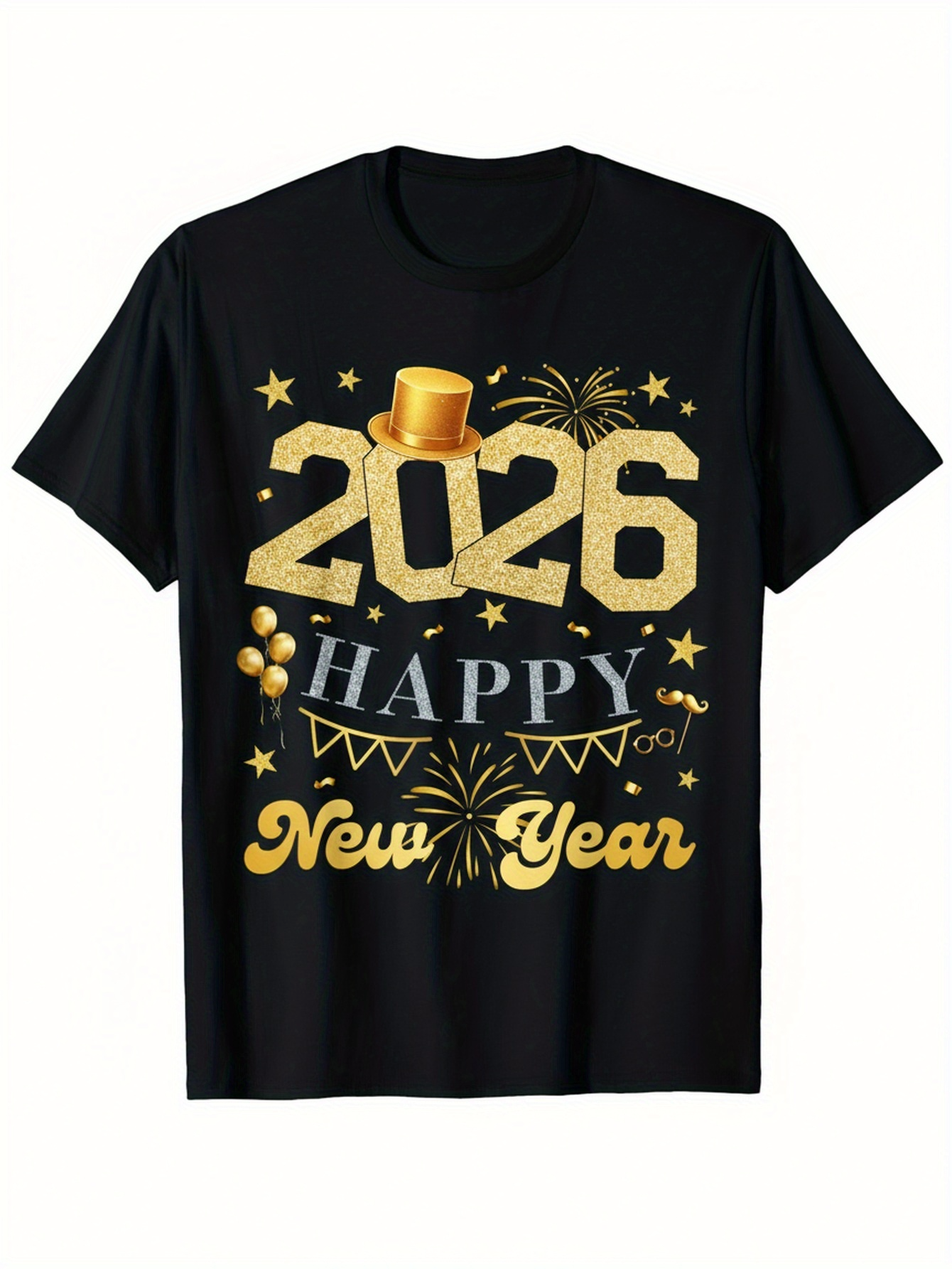 Men's Graphic T-Shirt Happy 2026 With Golden Confetti Fireworks Stars And New Year