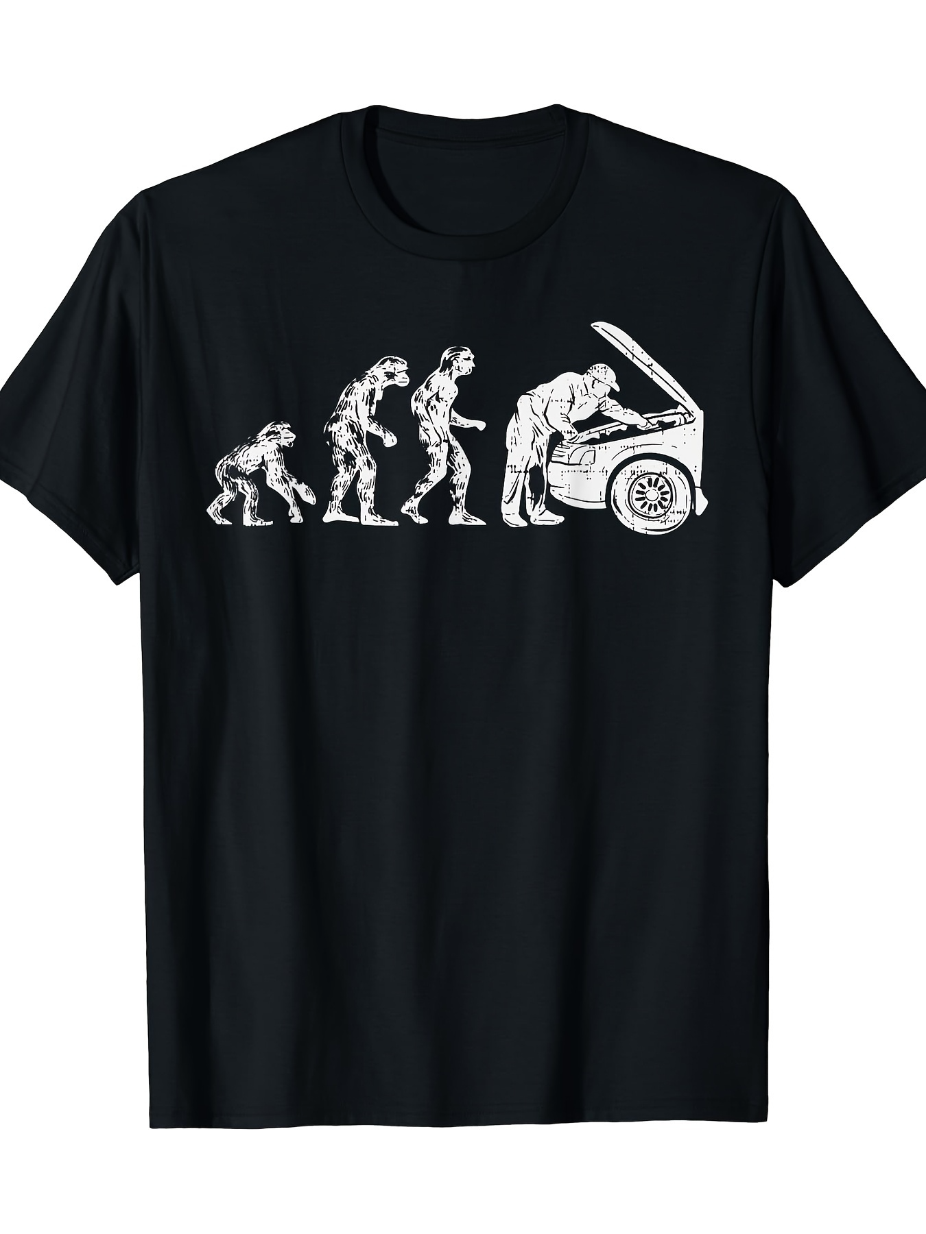 Men's Graphic T-Shirt Human Evolution Depicted With Car Maintenance Illustration