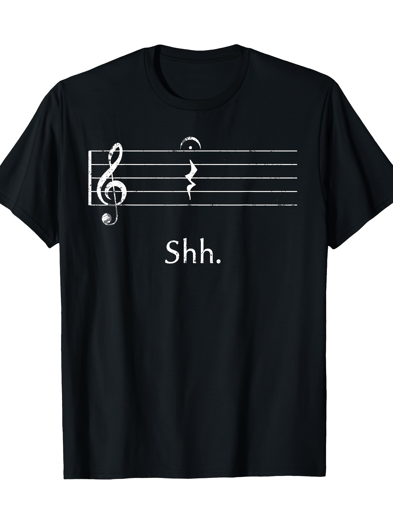 Men's Graphic T-Shirt Shhh Musical Staff With Rest Symbol Over Black T Shirt