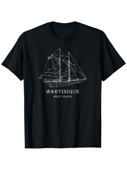Men's Graphic T-Shirt Martinique West Indies Blueprint Sketch Sailboat With Nautical Draft Lines