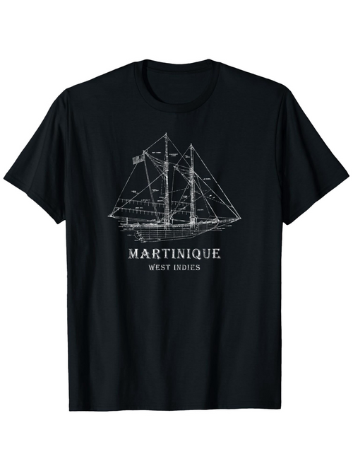 Men's Graphic T-Shirt Martinique West Indies Blueprint Sketch Sailboat With Nautical Draft Lines