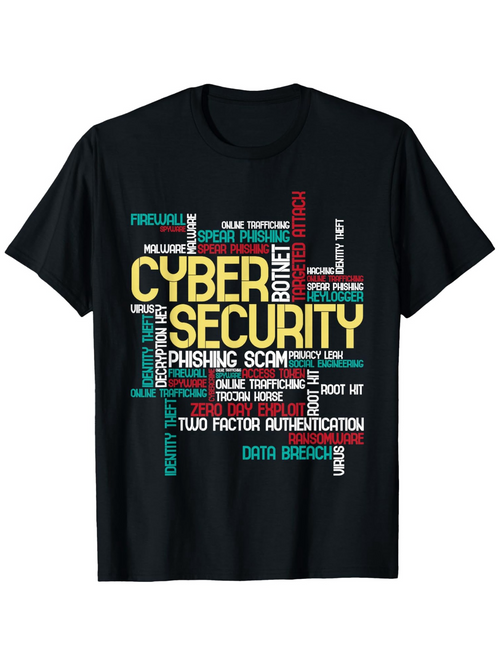 Men's Graphic T-Shirt Cyber Security Themed Words With Bold Contrasting Letters Forming Network Design