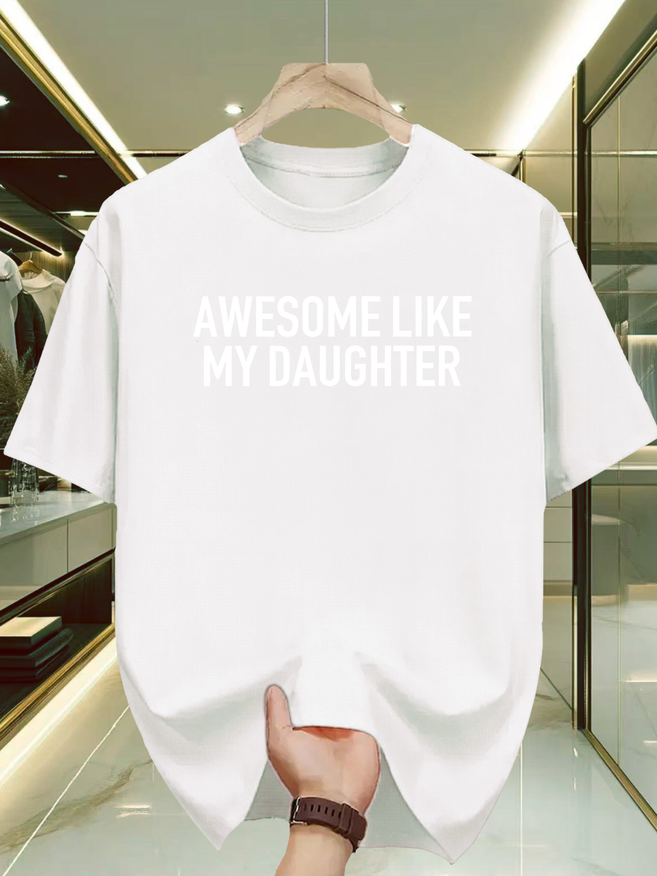 Men's Graphic T-Shirt Awesome Like My Daughter Bold Statement Typography White T Shirt