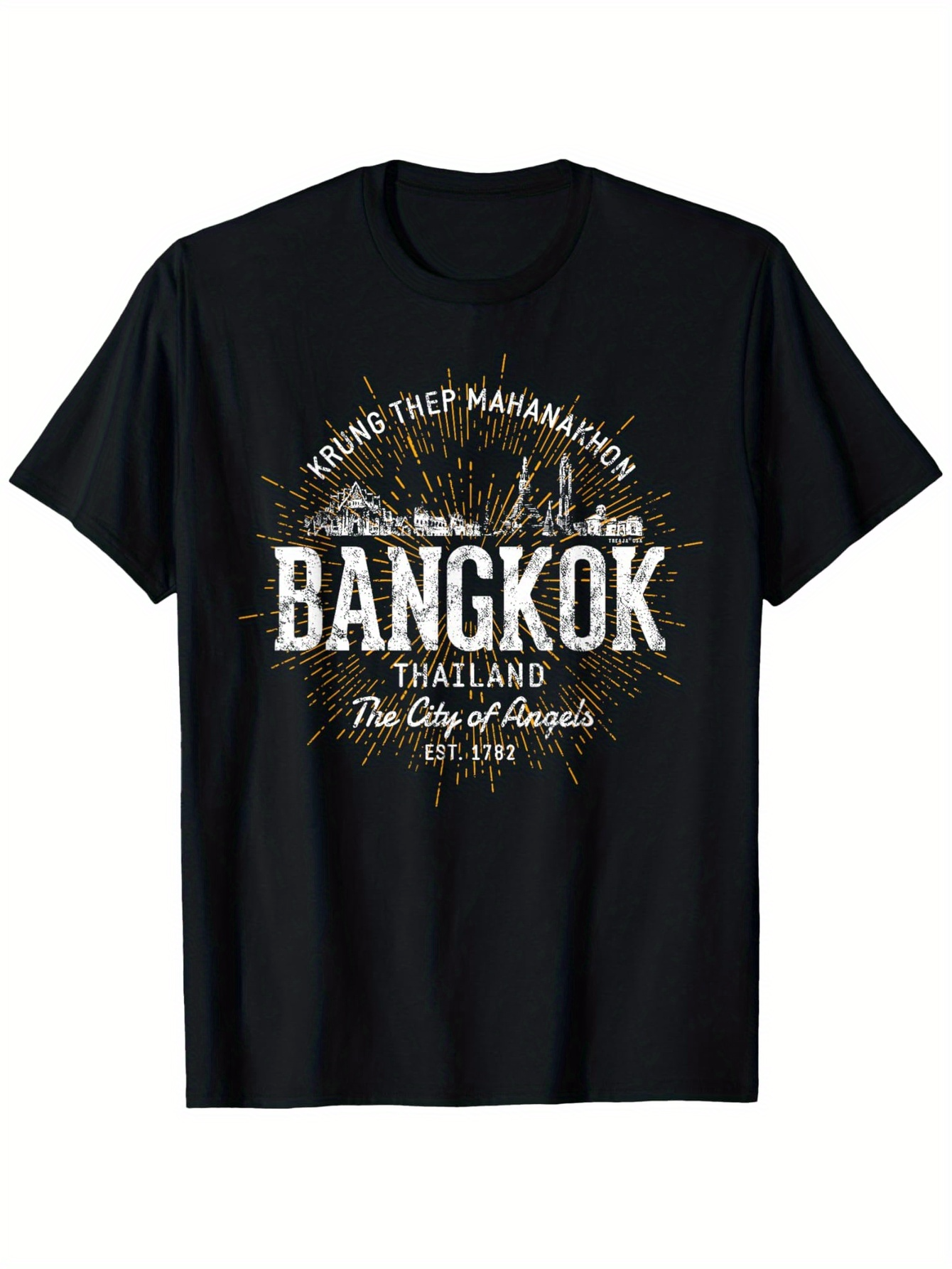 Men's Graphic T-Shirt Grand Firework Burst With City Nickname Among Faded Streetlights Bangkok