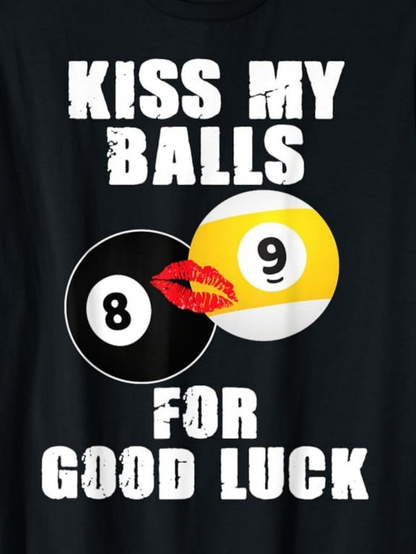 Men's Graphic T-Shirt Kiss My Balls For Good Luck With Lip Print Yellow And Black Billiard Balls