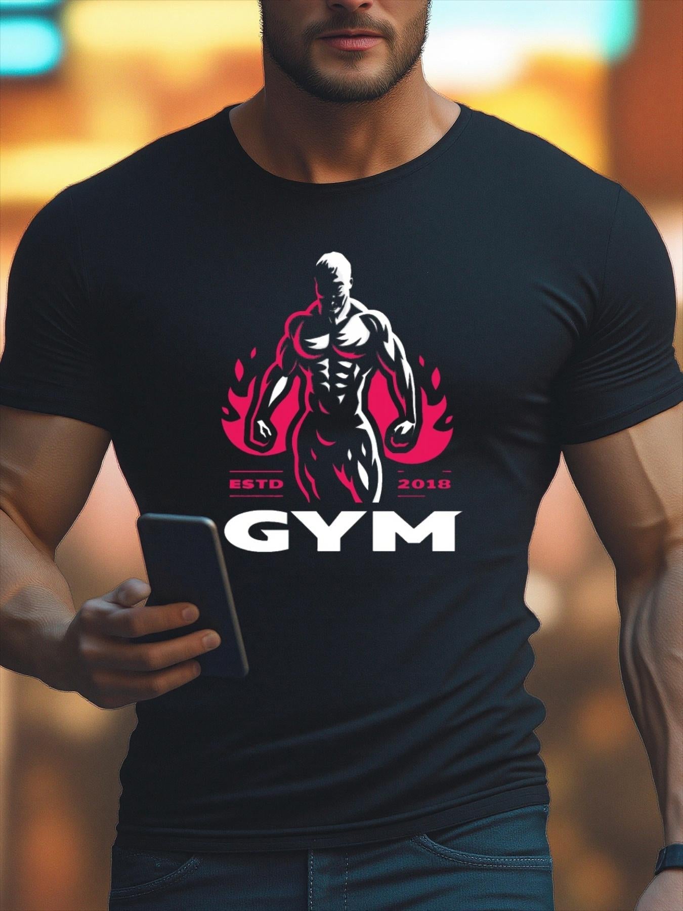 Men's Graphic T-Shirt Unleashed Power Muscular Silhouette Surrounded By Fiery Red Flames Gym