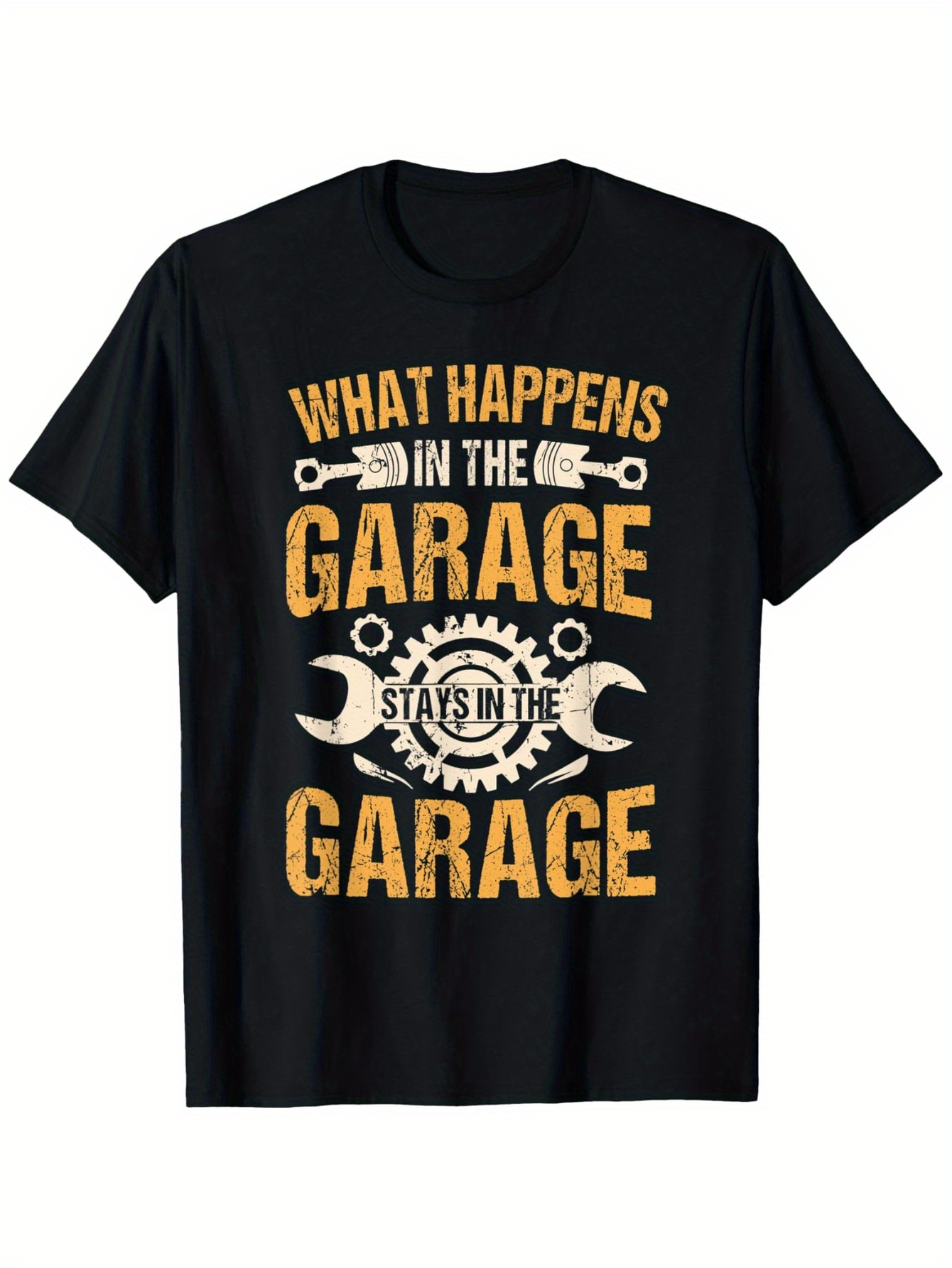 Men's Graphic T-Shirt What Happens In The Garage Stays With Metallic Tools Gear