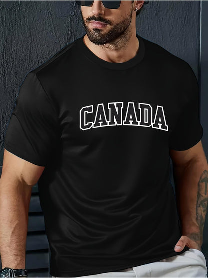 Men's Graphic T-Shirt Canada Bold White Letters On Simple Black Cotton T Shirt