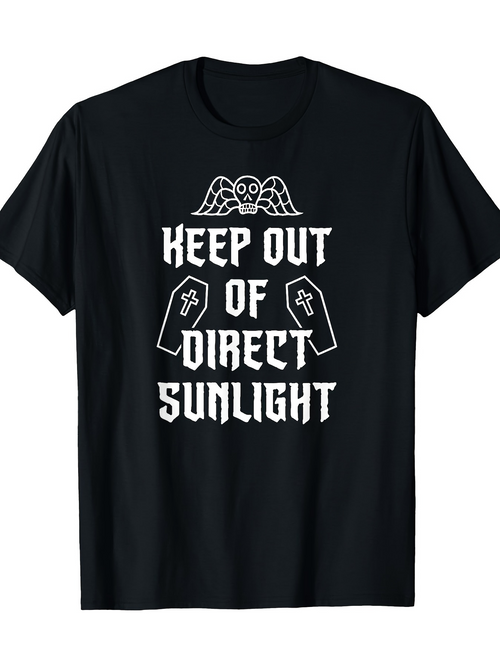 Men's Graphic T-Shirt Keep Out Of Direct Sunlight Angel Wings And Coffins Gothic Print