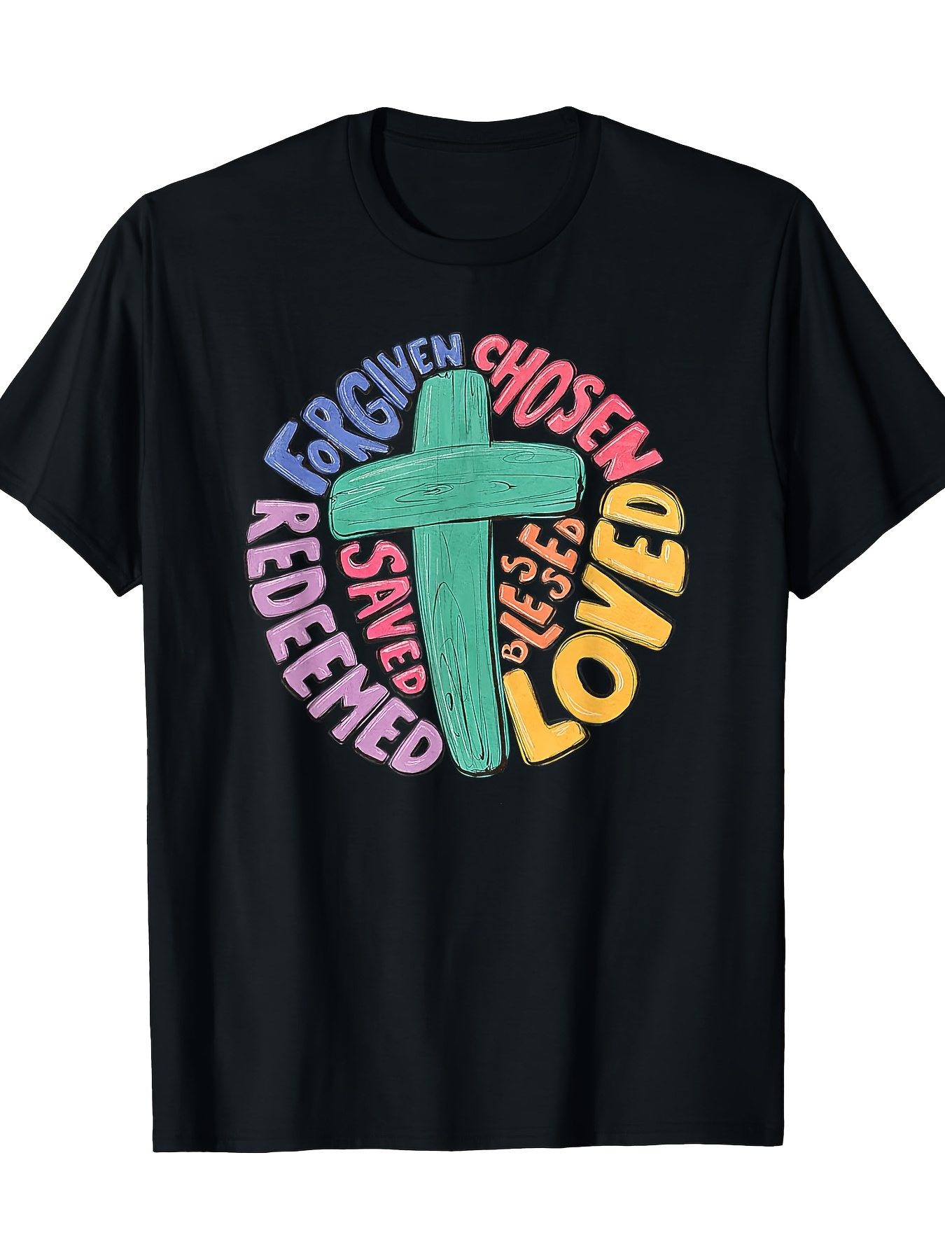 Men's Graphic T-Shirt Forgiven Chosen Redeemed Saved Loved Cross Graphic T Shirt
