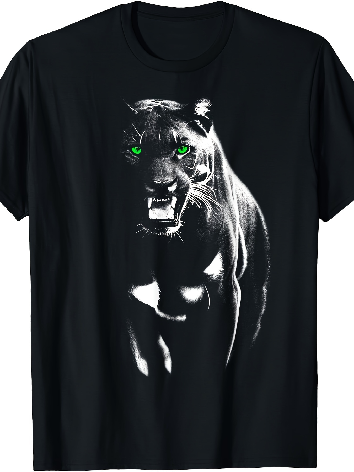 Men's Graphic T-Shirt Luminous Green Eyes Shining Fiercely In The Night Panther