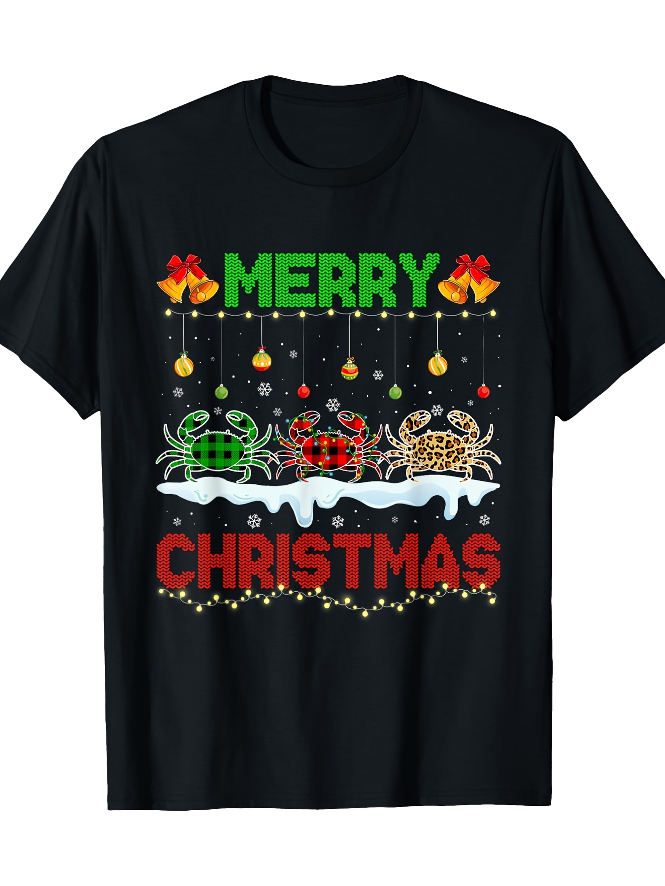 Men's Graphic T-Shirt Festive Merry Christmas Design With Ornaments Lights And Decorative Trees