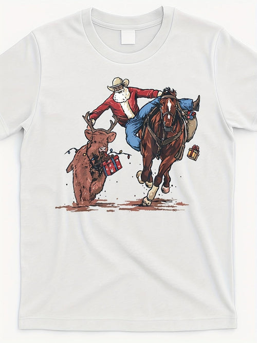 Men's Graphic T-Shirt Cowboy Chasing Wild Rodeo Calf With Lasso In Open Plains