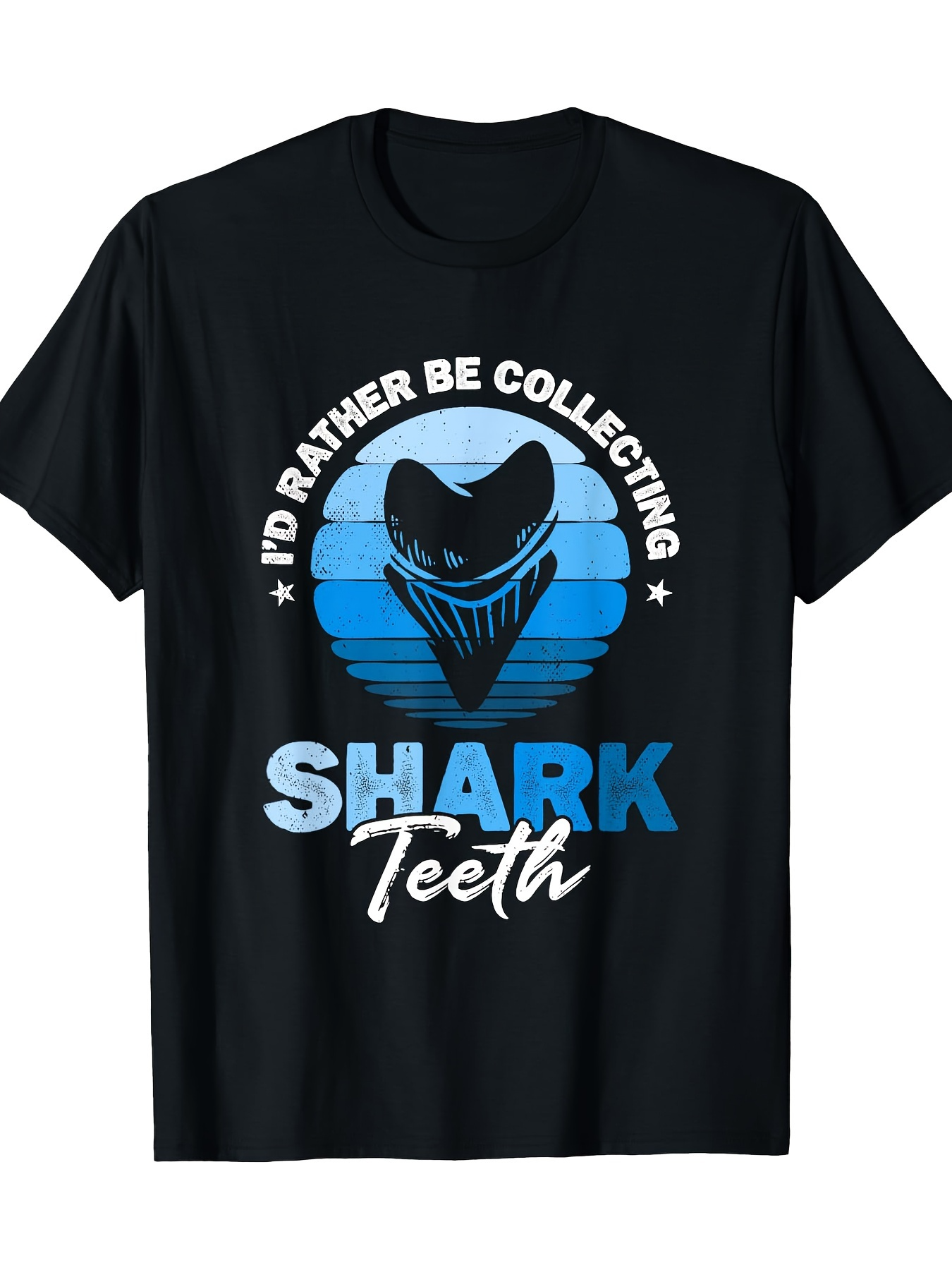 Men's Graphic T-Shirt Id Rather Be Collecting Blue Gradient Sunset With Shark Silhouette Teeth