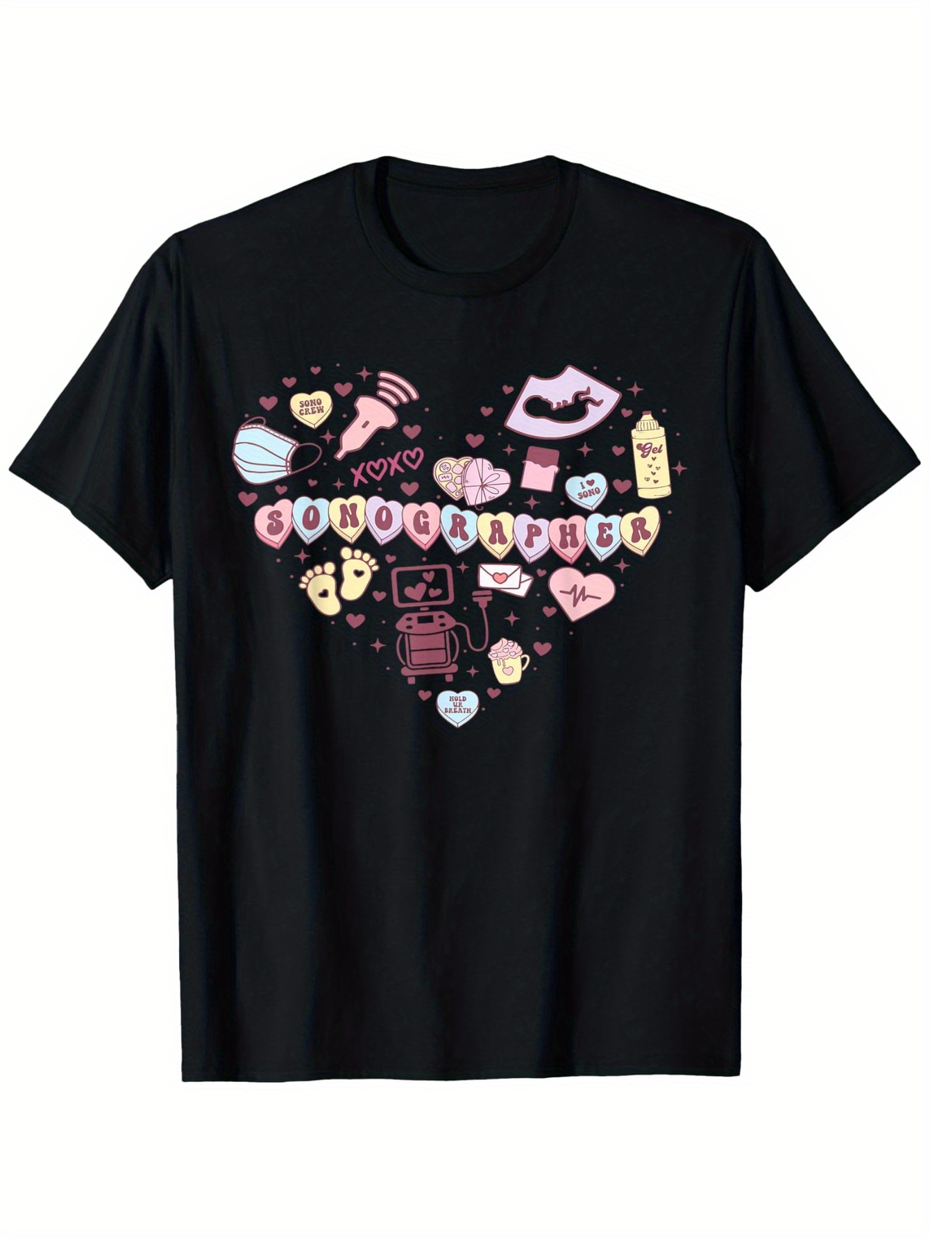 Men's Graphic T-Shirt Sweet Pastel Hearts With Cartoon Icons In Playful Arrangement Heart