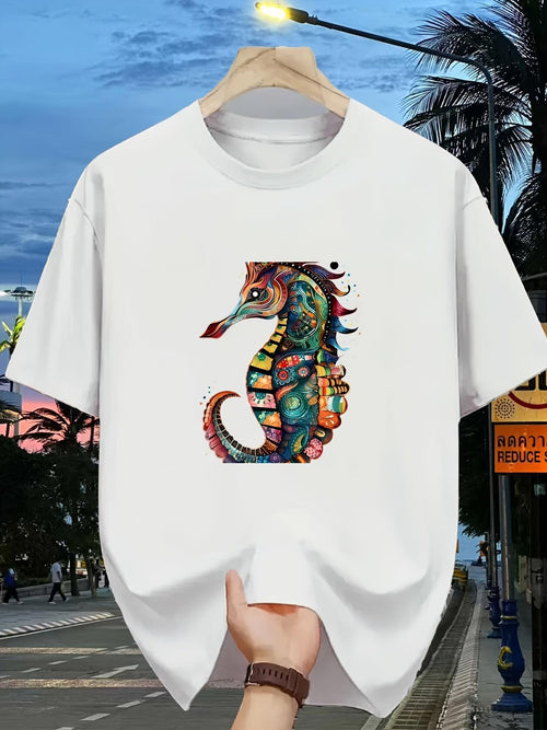 Men's Graphic T-Shirt Colorful Mosaic Patterns Shimmering Under Soft Summer Lights Seahorse