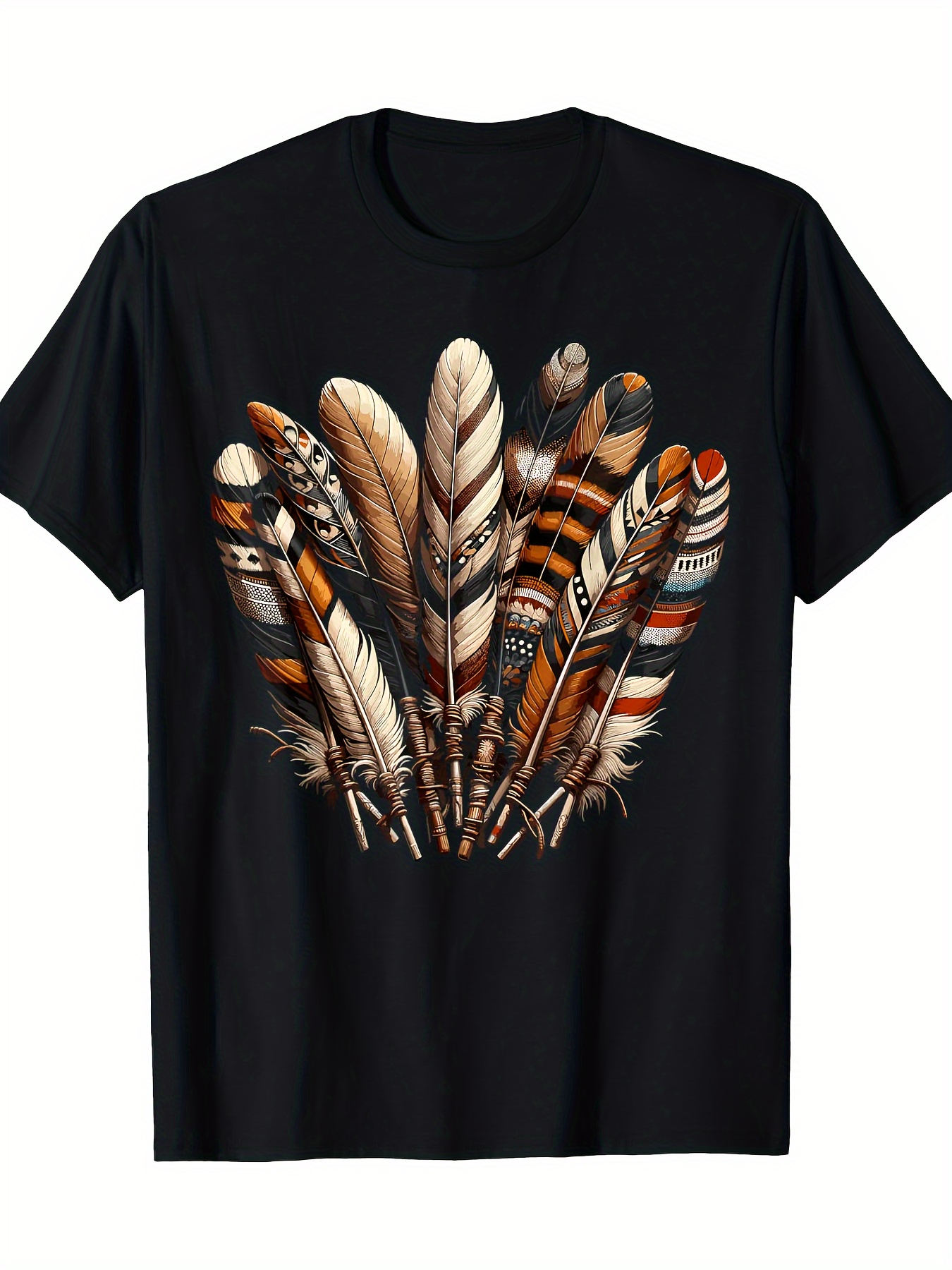 Men's Graphic T-Shirt Natural Patterned Feathers Arranged In A Cluster Under Soft Light Feather