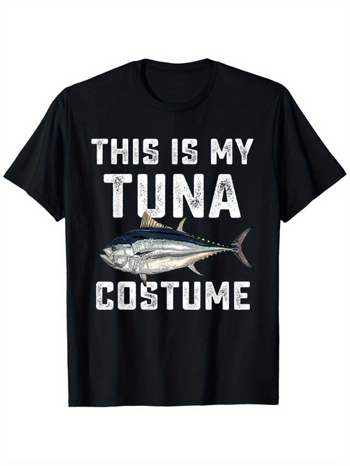 Men's Graphic T-Shirt This Is My Tuna Costume With Realistic Silvery Fish And Black Short Sleeve Shirt Tuna