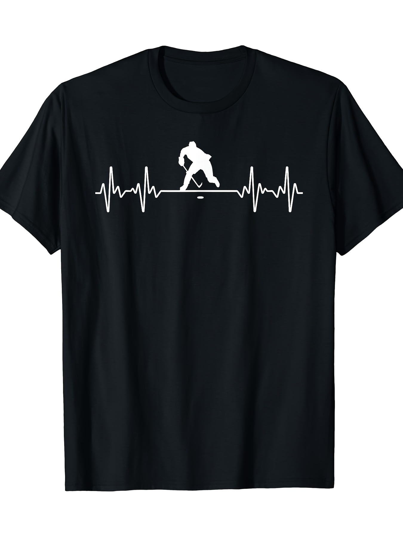 Men's Graphic T-Shirt Heartbeat Graphic With Dynamic Hockey Player Silhouette Central Focus