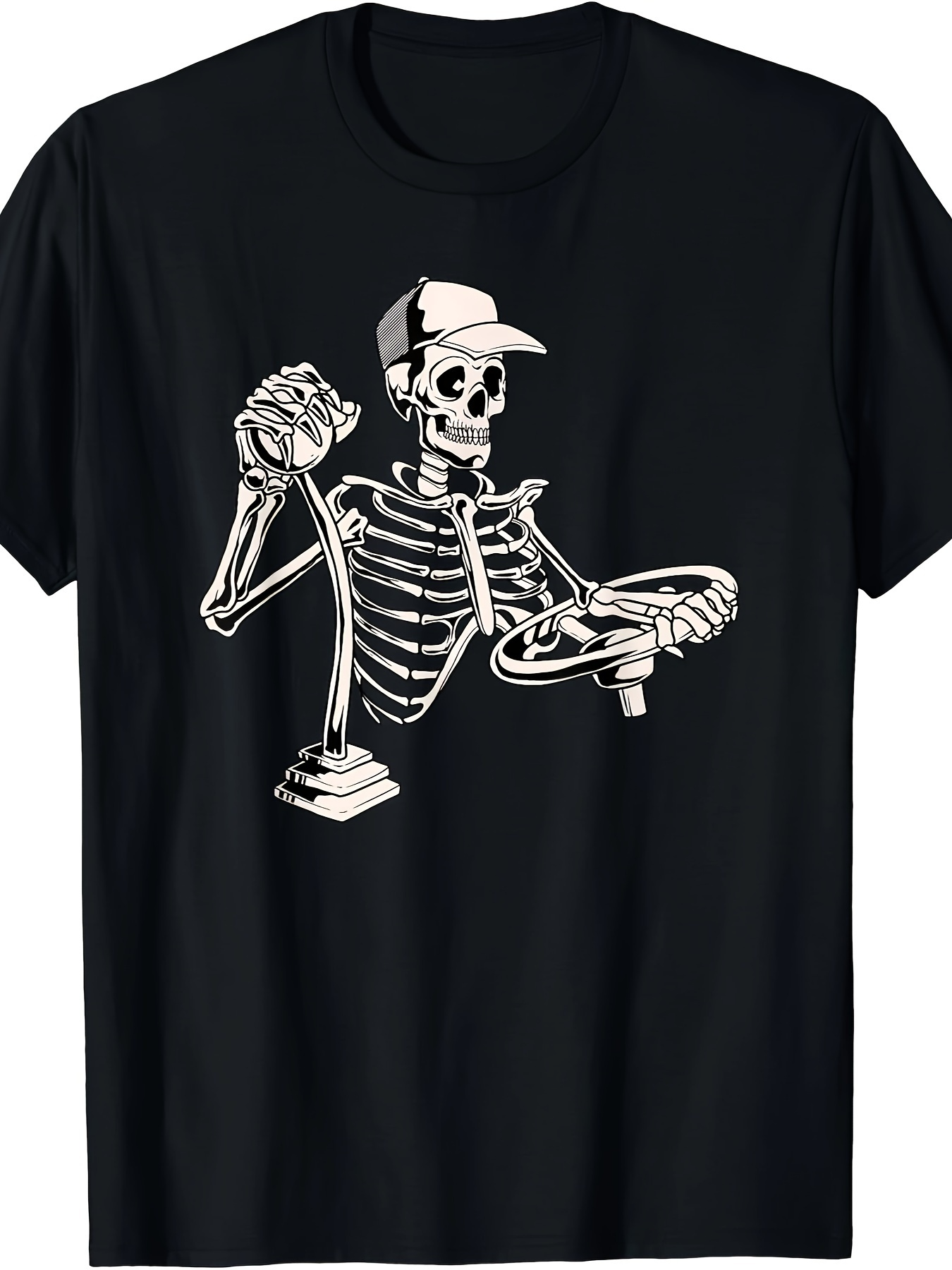 Men's Graphic T-Shirt Vintage Racing Skeleton Wearing Cap And Holding Steering Wheel