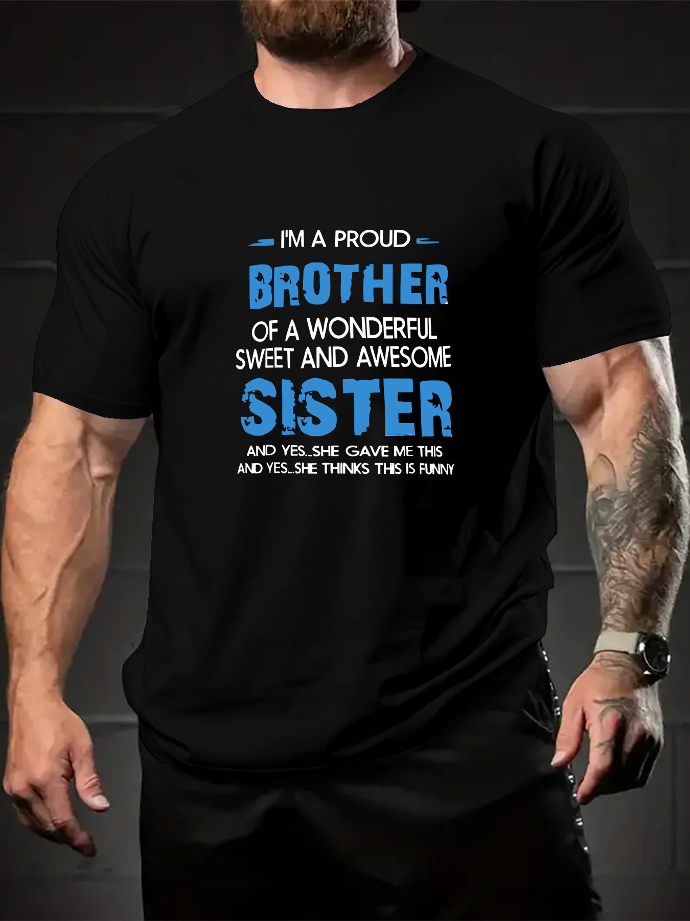 Men's Graphic T-Shirt Proud Brother Of Wonderful Sweet And Awesome Sister Statement T Shirt