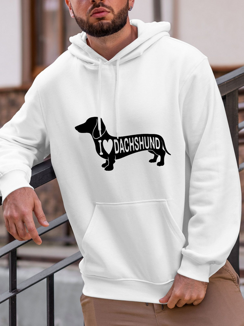 Men's Graphic Hoodie I Love Dachshund With Silhouette Black Print Featuring Standing Dog