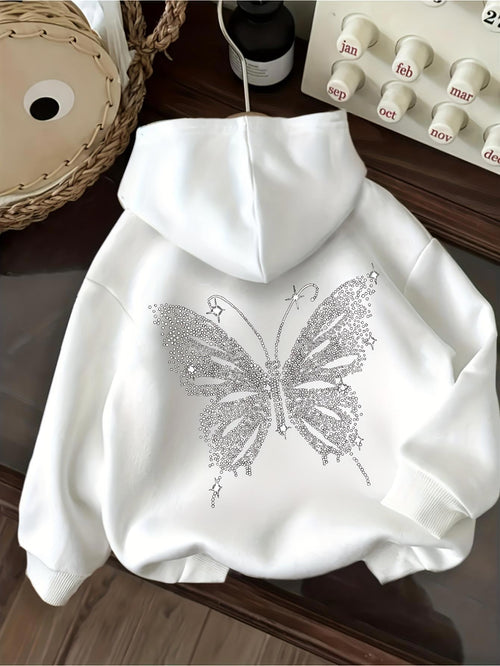 Women's Graphic Hoodie Sparkling Crystal Dusted Wings Upon Graceful Butterfly