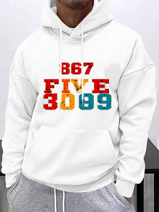 Men's Graphic Hoodie B67 Five Bright Colored Numbers With Distressed Block Print Style Hoodie