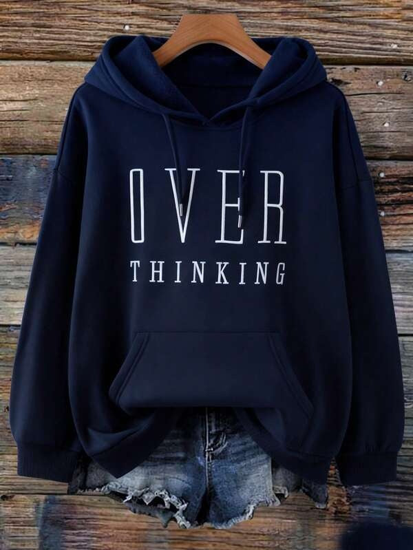 Men's Graphic Hoodie Over Thinking Minimalist White Lettering On Cozy Hoodie
