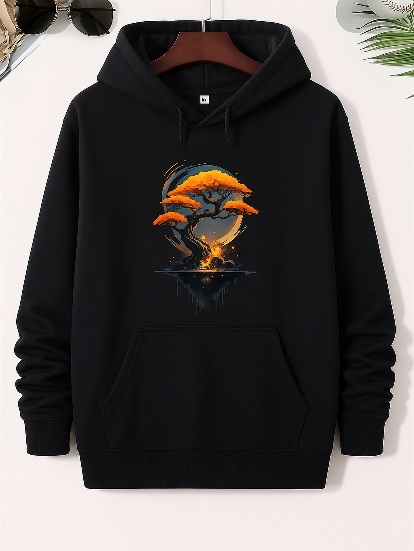 Men's Graphic Hoodie Reflected Sunset Glow With Fiery Skies Ancient Majestic Bonsai Tree